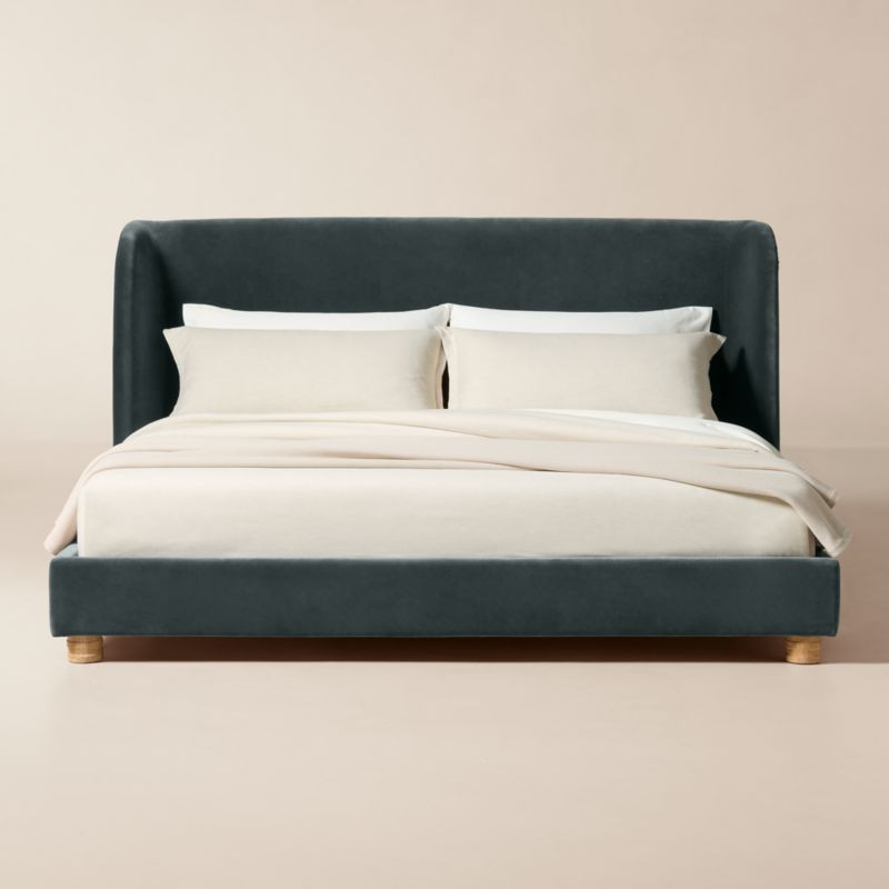 Jackson Denim Blue Velvet Upholstered King Bed | CB2