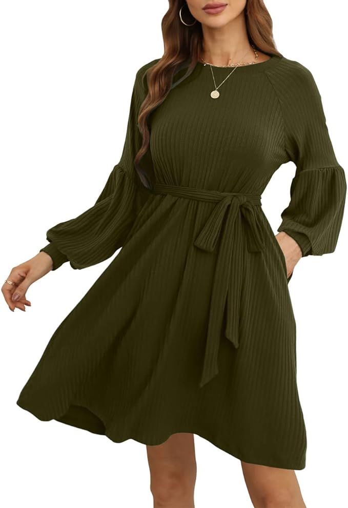 SHERRYRISE Woman's Long Sleeve Crew Neck Ribbed Knit High Waist Sweater Dress with Pockets | Amazon (US)