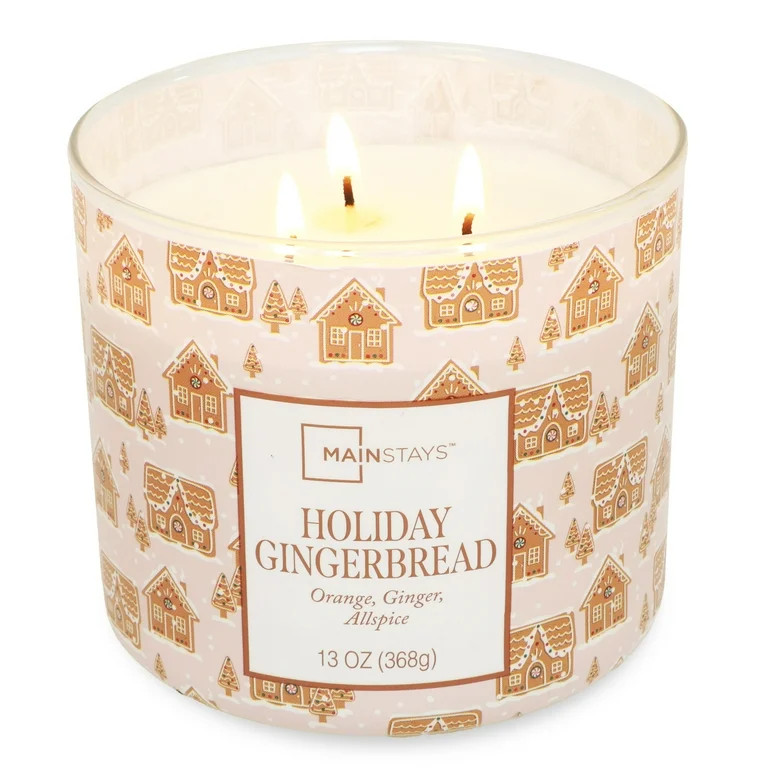 Mainstays 3-Wick Holiday Gingerbread Scented Candle with a Gingerbread House Scene Wrap, 13-Ounce | Walmart (US)