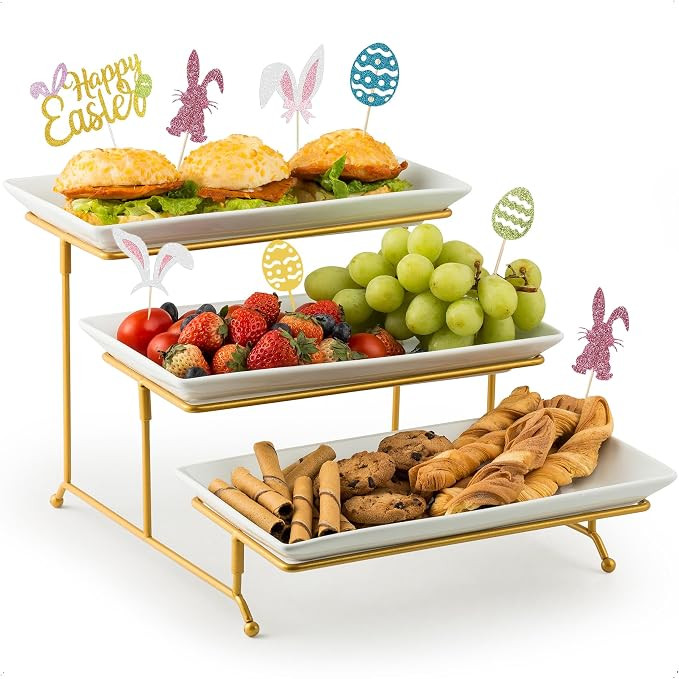 YHOSSEUN 3 Tier Serving Tray with Serving Stand, Serving Dishes for Entertaining, Tiered Serving ... | Amazon (US)