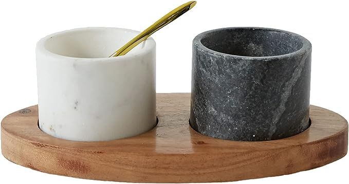 Amazon.com: Creative Co-Op 2 Marble Bowls on Mango Wood Base with Salt Spoon: Home & Kitchen | Amazon (US)