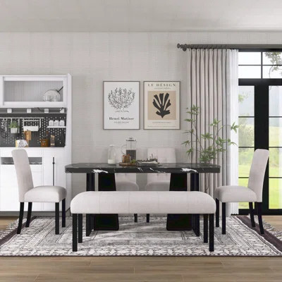 6-Piece Modern Faux Marble Dining Set 630 Geometric Legs 4 Chairs +1Bench | Wayfair North America