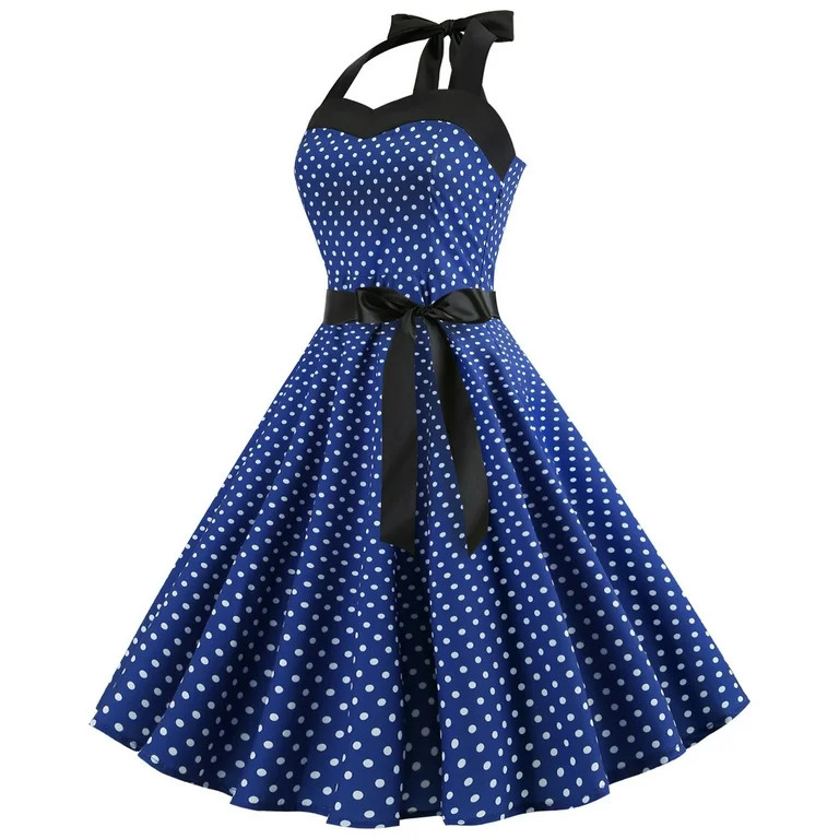 Womens Vintage Cocktail Dress Retro Polka Dot Bowknot Sleeveless Flare A Line Swing Homecoming Pr... | Walmart (US)