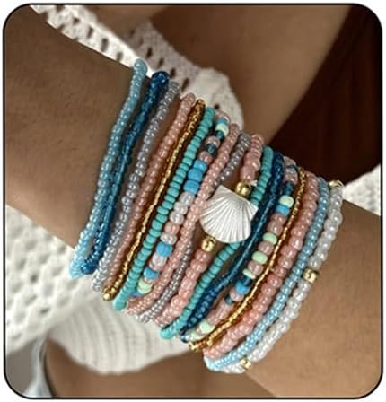 Shell Beaded Bracelet for Women Boho Colorful Beads Bracelets Adjustable Elastic Beach Jewelry Bo... | Amazon (US)