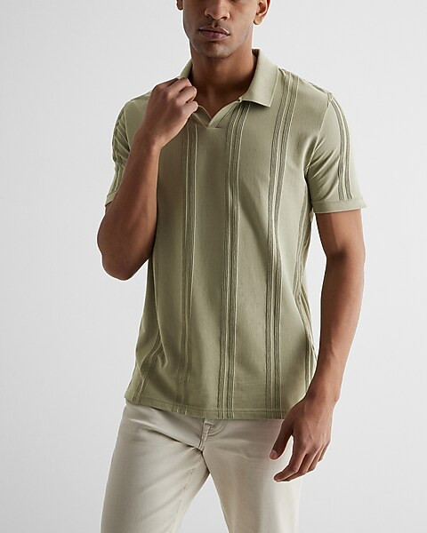 Striped Cotton Johnny Collar Polo | Express