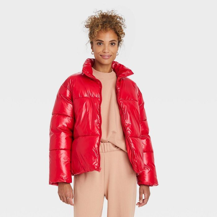 Women's Short Wet Look Puffer Jacket - A New Day™ | Target