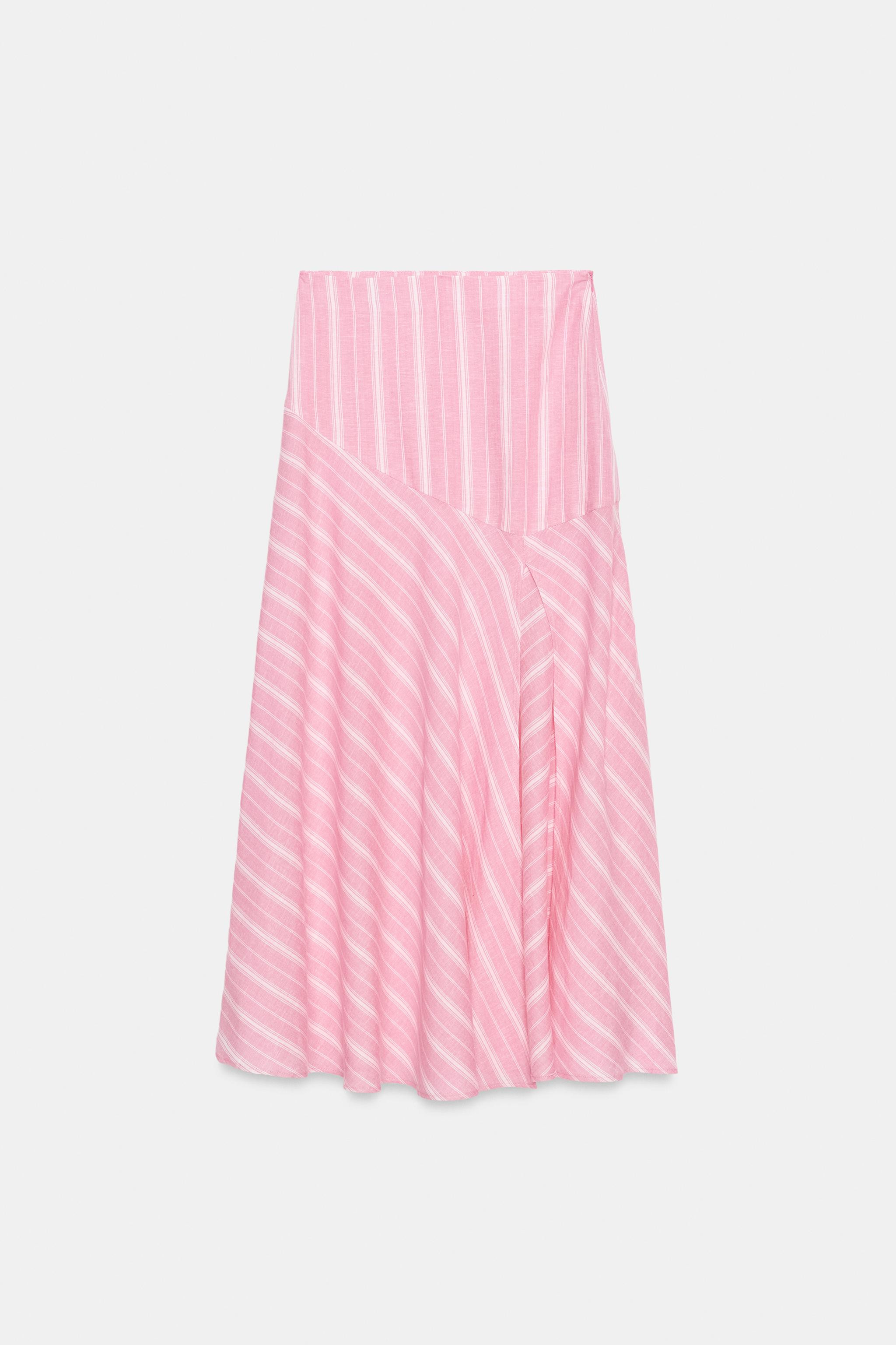 STRIPED LINEN MIDI SKIRT | Zara US
