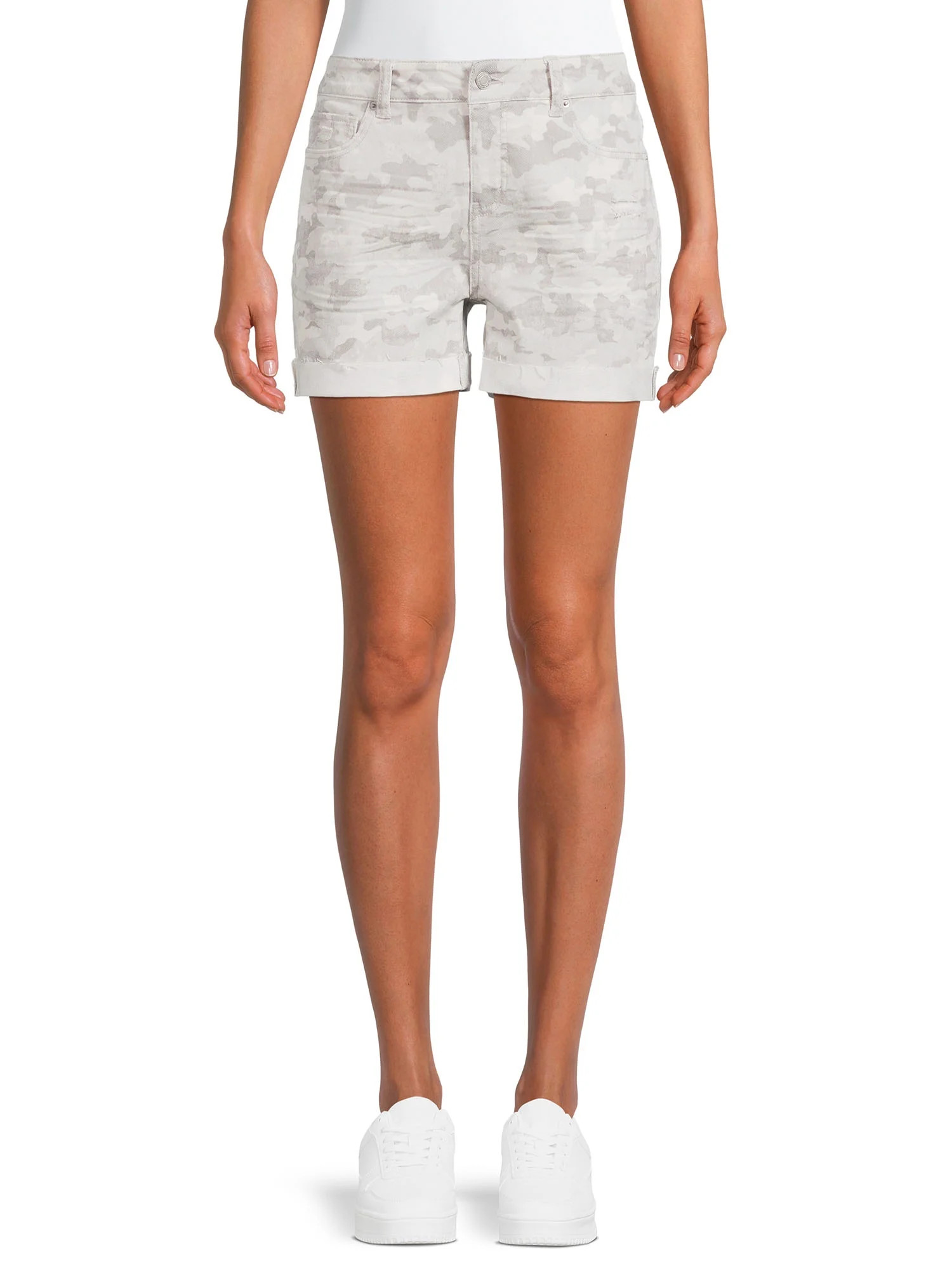 Time and Tru Women's Mid Rise Frayed Hem 4" Denim Short | Walmart (US)