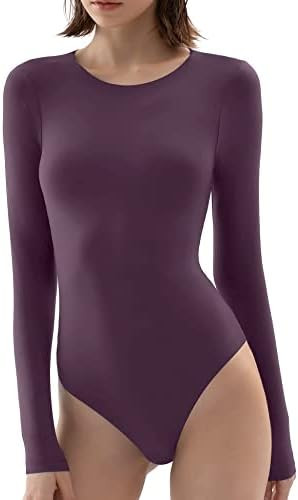 PUMIEY Women's Crew Neck Long Sleeve Bodysuit Second-skin Feel Tops Smoke Cloud Collection | Amazon (US)