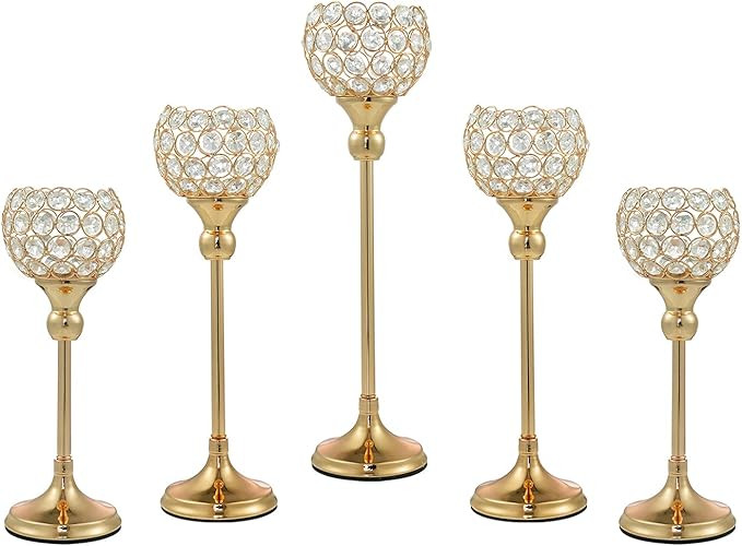 ECOM KING Gold Crystal Candle Holder,Tea Light Candlestick Holders for Wedding Table Decoration,C... | Amazon (US)