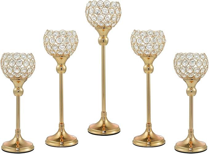 ECOM KING Gold Crystal Candle Holder,Tea Light Candlestick Holders for Wedding Table Decoration,C... | Amazon (US)