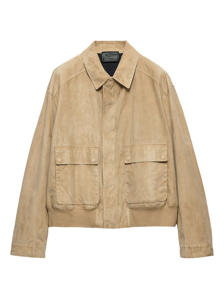 Men's Suede and Cotton Bomber Jacket - Beige Khaki - Size 40 | Saks Fifth Avenue
