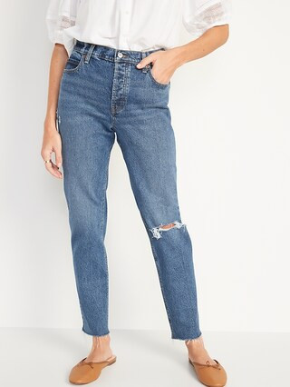 High-Waisted Button-Fly Slouchy Straight Ripped Jeans for Women | Old Navy (US)