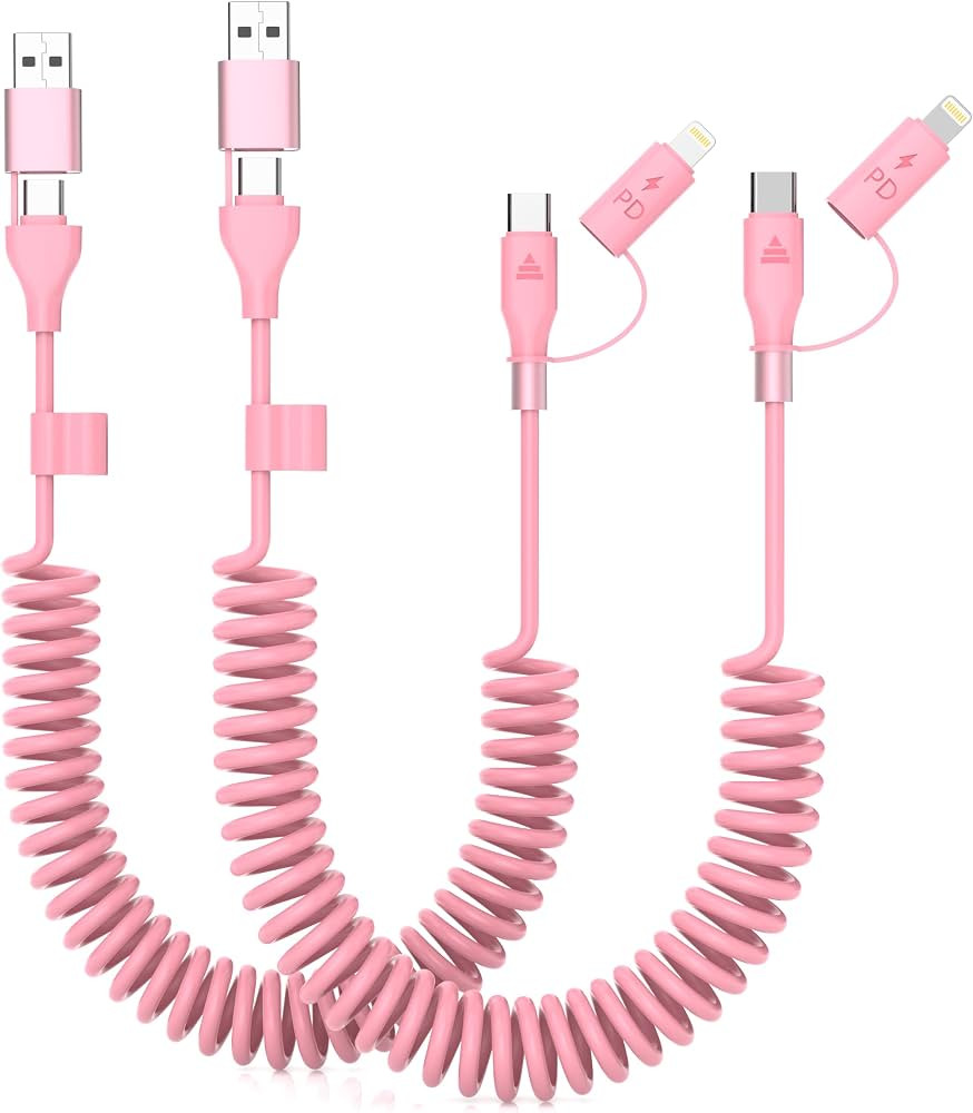 Coiled USB C and Lightning Cable,Pink Car Accessories Car Charger USB C 3FT iPhone 15 16 Carplay ... | Amazon (US)
