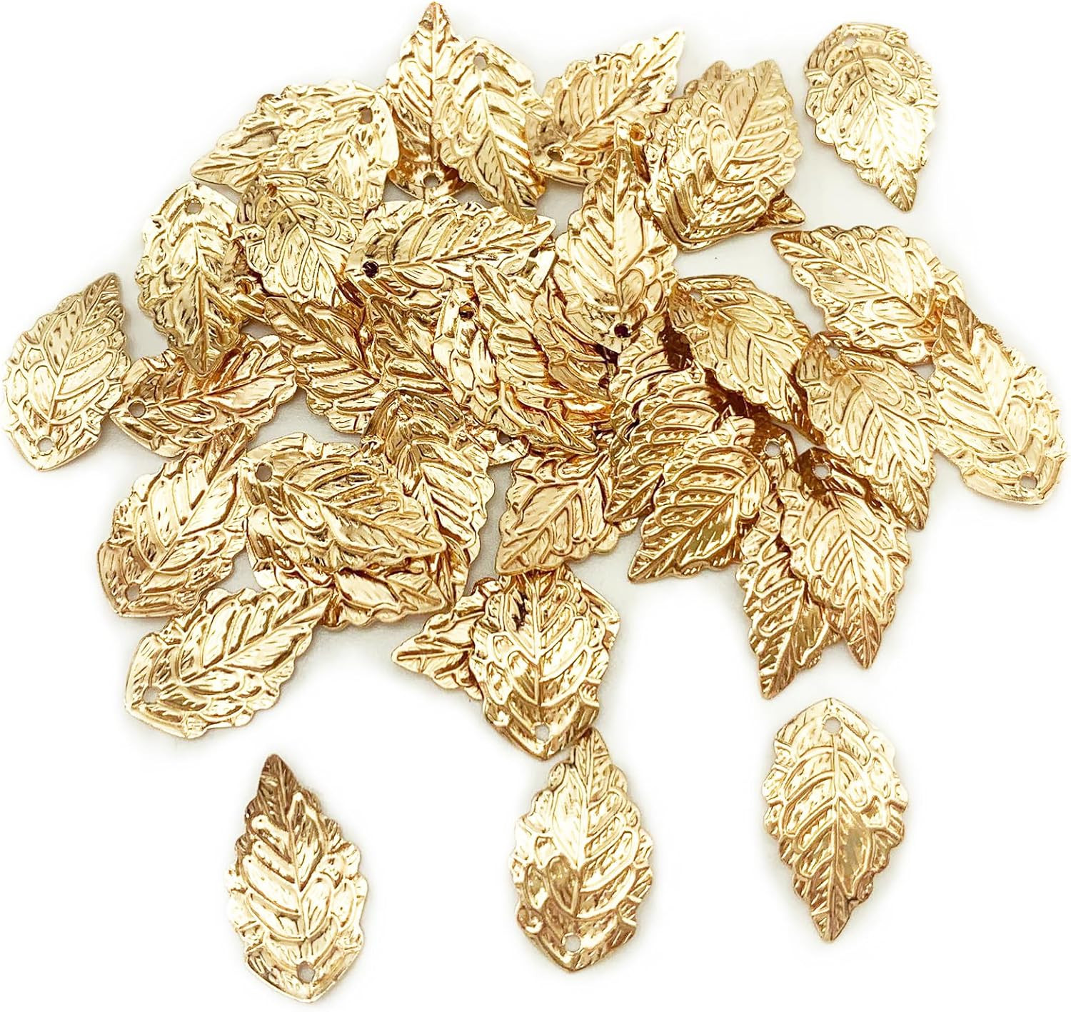 50 piezas Dijes con Patrón de Hojas Chapados en Latón Decoraciones de Cuentas con Agujero para Hacer Horquillas Clips Peines Pulseras Aretes Manualidades DIY | Amazon (US)