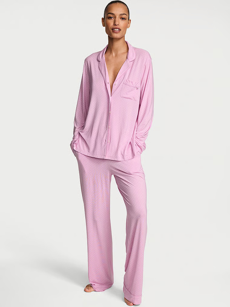 Buy SoSoft™ Modal Long Pajama Set, Lipstick/Petal Pink Love Script - Order Pajamas Sets online ... | Victoria's Secret (US / CA )