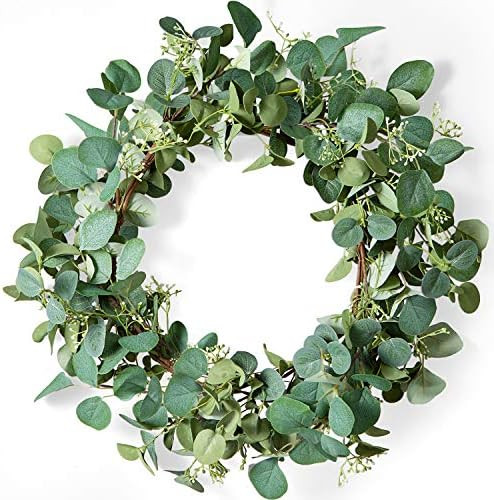 LIFEFAIR Green Eucalyptus Leaf Wreath, 20 Inches Artificial Festival Celebration Wreath for Front... | Amazon (US)