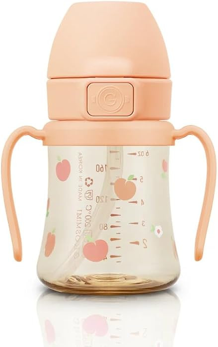 GROSMIMI PPSU Baby Straw Cup Stage 2, 12M+, Spill-Proof, 6oz (Peach Flower) | Amazon (US)