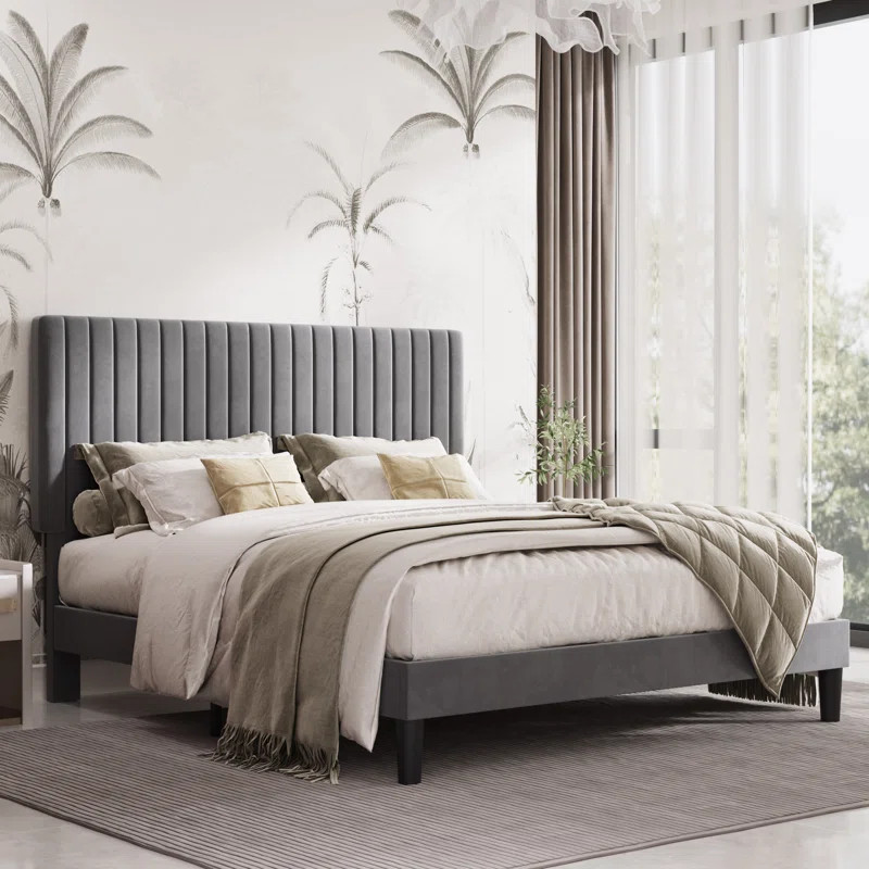 Dunphy Upholstered Platform Bed with Adjustable Headboard | Wayfair North America
