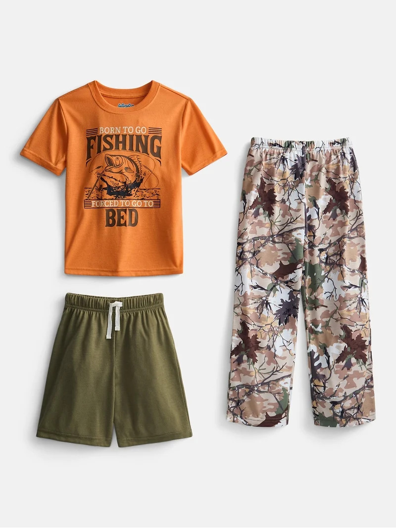 Wonder Nation Boys Short Sleeve Top, Shorts and Pants Transitional Sleep Set, 3-Piece, Sizes 4-18 | Walmart (US)