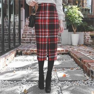 Slit-Front Plaid Pencil Skirt | YesStyle Global