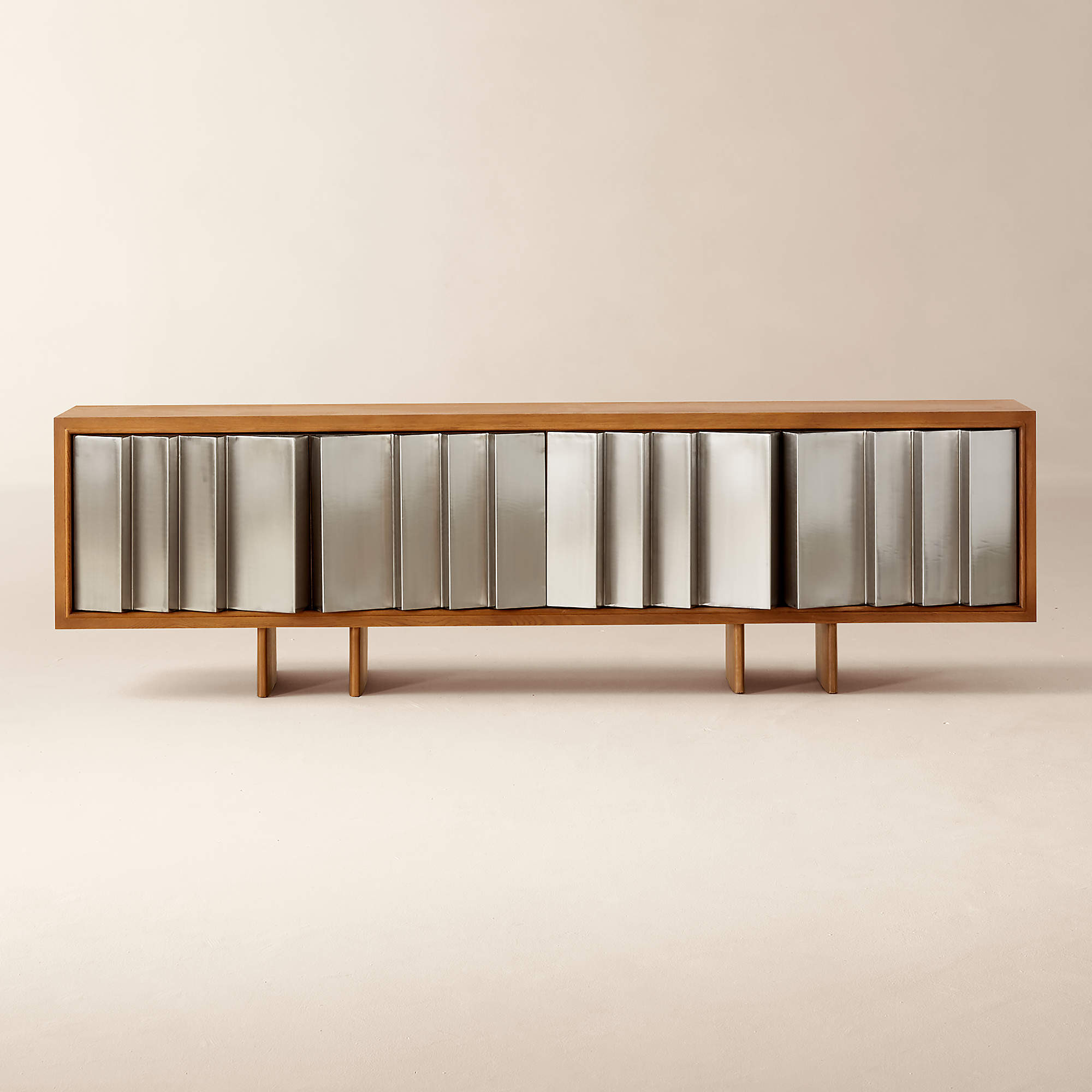 Kibo 83" Steel and Oak Wood Media Console by Kravitz Design + Reviews | CB2 | CB2