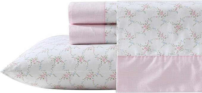 Laura Ashley - Sheet Set, Breathable Percale Cotton Bedding, 200 Thread Count, Deep Pocket, Chic ... | Amazon (US)