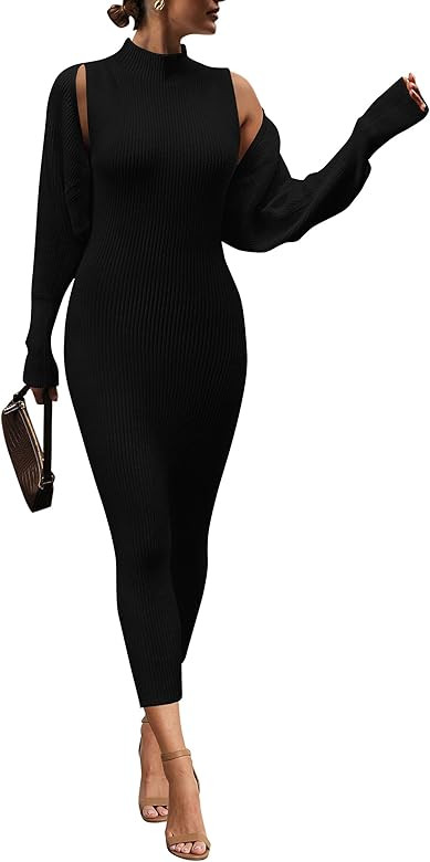 PRETTYGARDEN Womens Fall 2 Piece Outfits Bodycon Maxi Tank Pullover Sweater Dress And Long Sleeve... | Amazon (US)