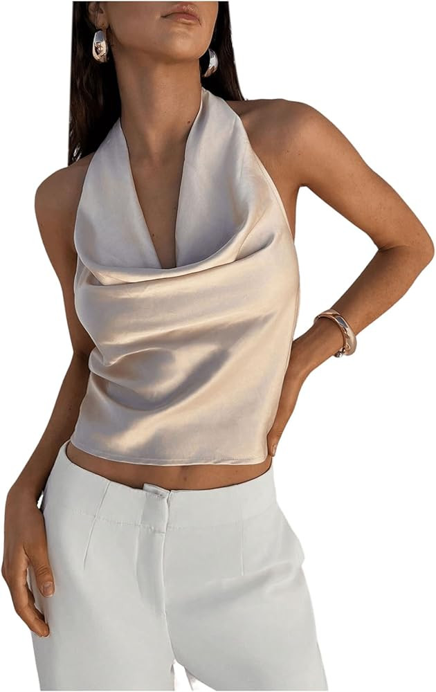 Women's Sleeveless Halter Top Sexy Tie Backless Cami Crop Top | Amazon (US)