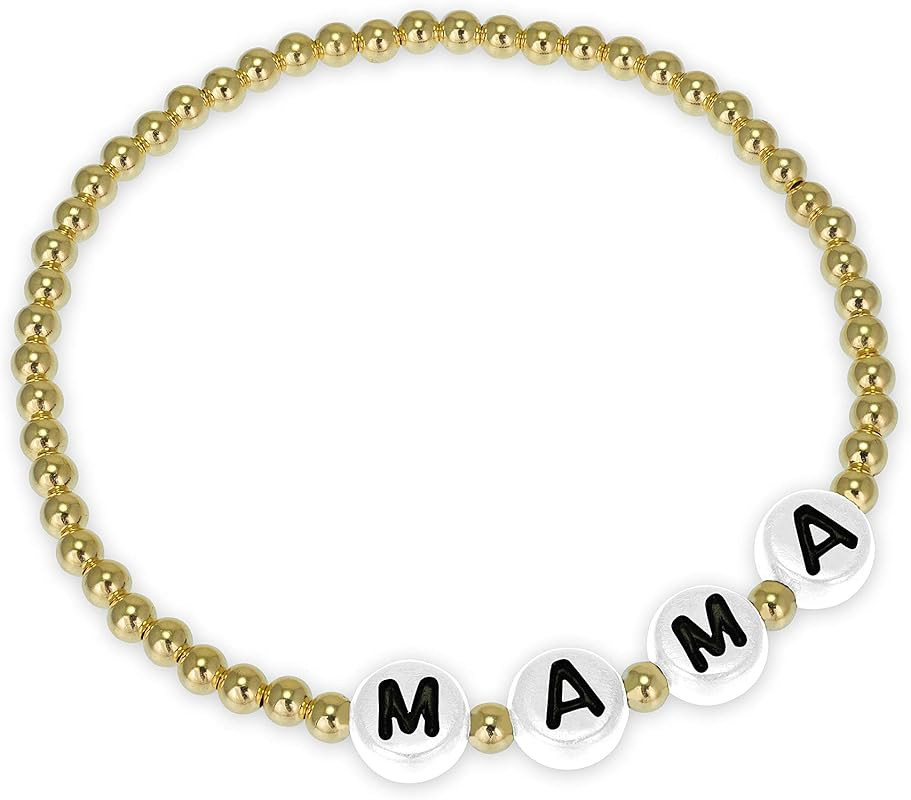 Anela Mama White Beaded Bracelet, 14kt Gold Filled Beaded, Stretch and Stackable, Hand Made in US... | Amazon (US)