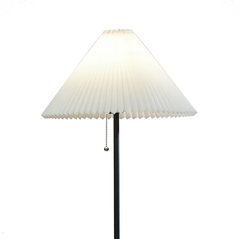 Mainstays 64" Matte Black Metal Floor Lamp, with Pleated White Lampshade | Walmart (US)