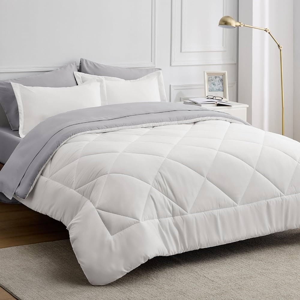 Bedsure Ivory Full Size Comforter Set - 7 Pieces Reversible Full Bed in a Bag, Full Bed Set Ivory... | Amazon (US)