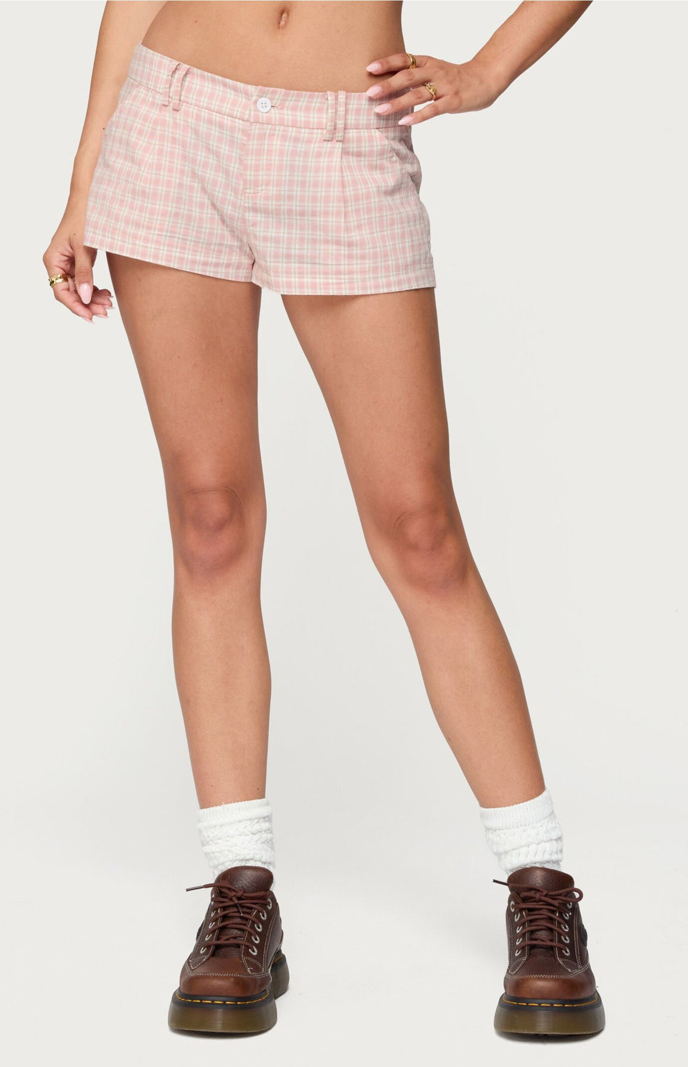 Edikted Women's Monty Plaid Micro Shorts in Pink - Size Small | PacSun