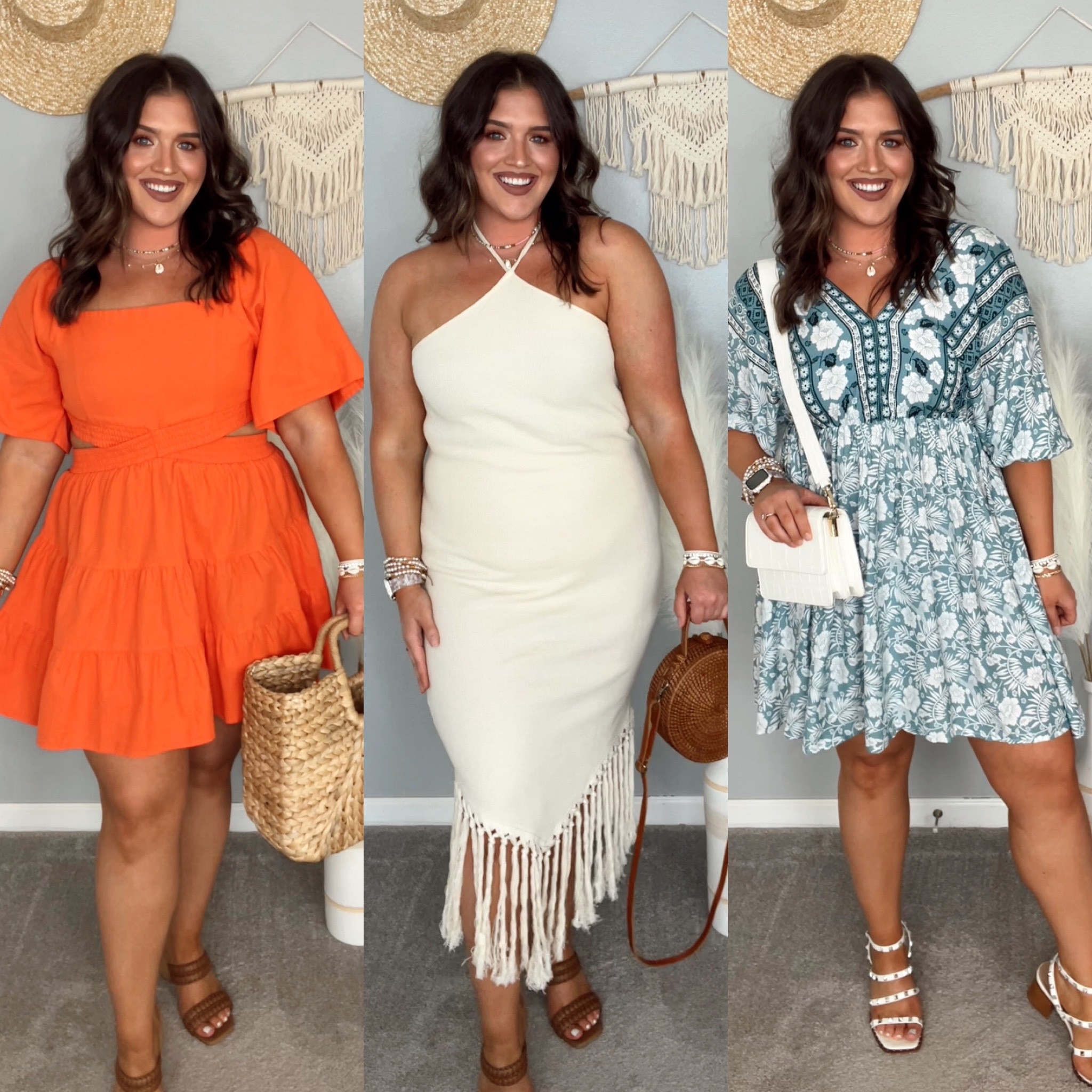 Midsize curvy vacation affordable dress inspo under $40 on Amazon! 🌊🐚🌴 
All size XL 
#midsizeoutfits #dresses #ootd #styleinspo #affordablefashion #coastal #minidress #fringe #boho #heels #strawbag #beachstyle #vacationoutfits #resortwear 

#LTKtravel #LTKcurves #LTKstyletip