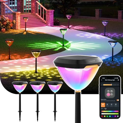 Linkind Smart Solar Pathway Lights SP6, in-App Pattern Switching Solar Lights Outdoor Waterproof, Solar & Wired Charging Color-Changing Landscape Lighting, Garden Decor for Yard, Patio (4 Pack) | Amazon (US)