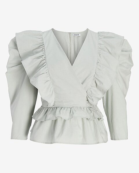 Ruffle Wrap Puff Sleeve Peplum Top | Express