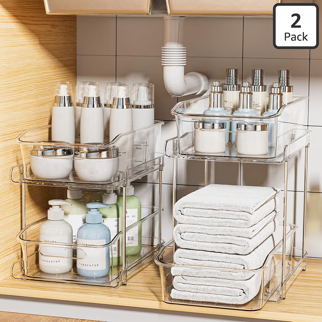 Delamu 2-Tier Under Sink Organizers and Storage, Multi-Purpose Stackable Bathroom Cabinet organiz... | Amazon (US)
