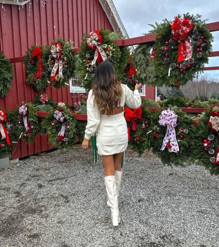 a trip to the Christmas tree farm in the coziest cable knit sweater dress (wearing size small) + chunky platform white boots (TTS)

December outfits | winter outfit | what to wear this winter | holiday outfits | holiday cozy outfit | winter style | lulus | sweater dress outfit | boot outfit | casual holiday outfit 

#LTKstyletip #LTKSeasonal #LTKHoliday