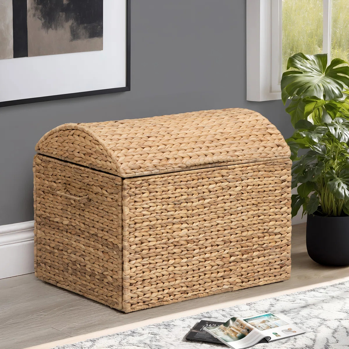 Heavy-duty Water Hyacinth Wicker Storage Trunk with Metal Frame and Arch Lid | Wayfair North America