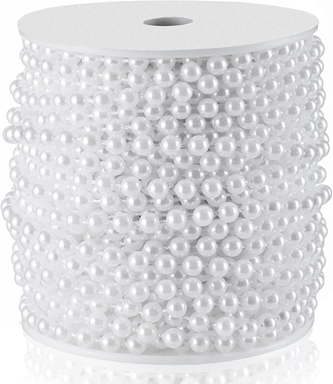 Craft String Pearls 6MM Pearl Bead, 66 Feet white Faux Pearl Garland Spool Roll Strand Wedding Pa... | Amazon (US)