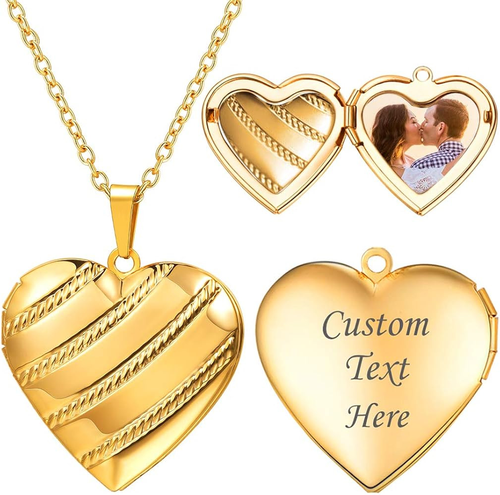 U7 Women Locket Necklace Platinum 14K Gold Photo Lockets that Hold Picture,Chain 20 Inch Personal... | Amazon (US)