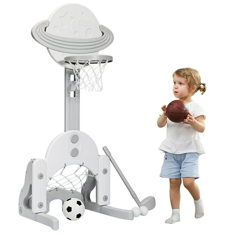 Gymax 3 in 1 Kids Basketball Hoop Set Adjustable Sports Activity Center w/ Balls White - Walmart.... | Walmart (US)