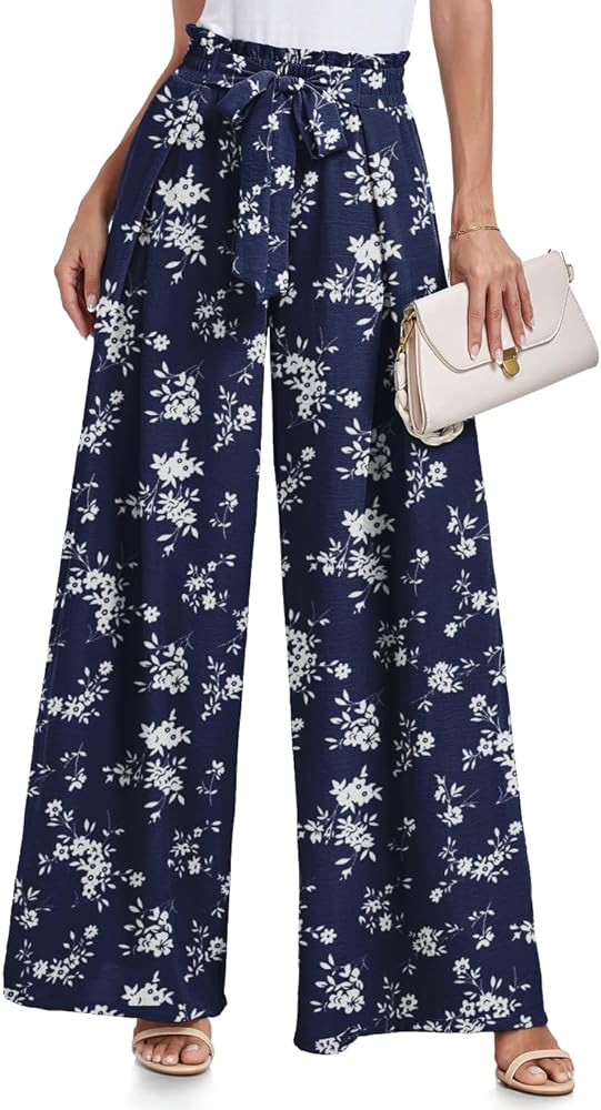 Lepunuo Wide Leg Pants for Women High Waisted Palazzo Pants Work Casual Flowy Tie Knot Trousers w... | Amazon (US)