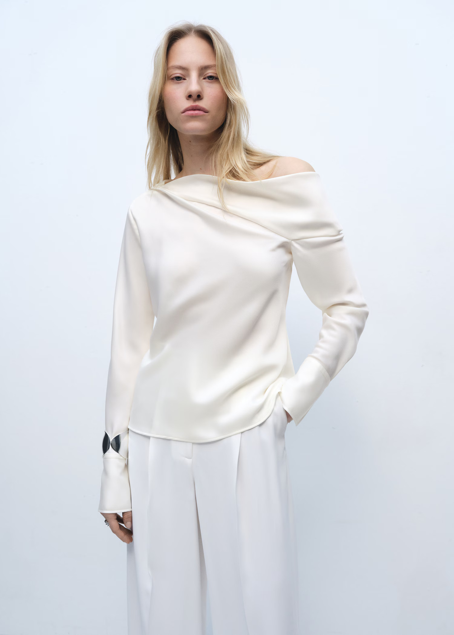 Satin blouse with draped neck - Women | MANGO USA | Mango (US/MX/AU)