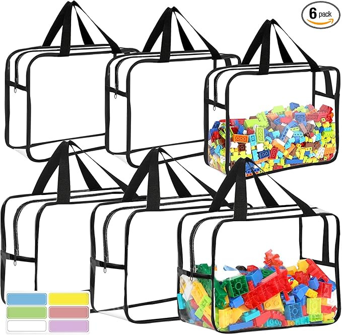 6 Packs Large Toy Storage Bags with Labels, Reusable Clear PVC Board Game Storage, Travel Waterpr... | Amazon (US)
