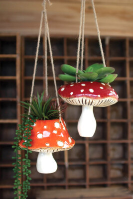Mushroom Ceramic Planter Set of 2 Toodstool Hanging Planters | eBay US