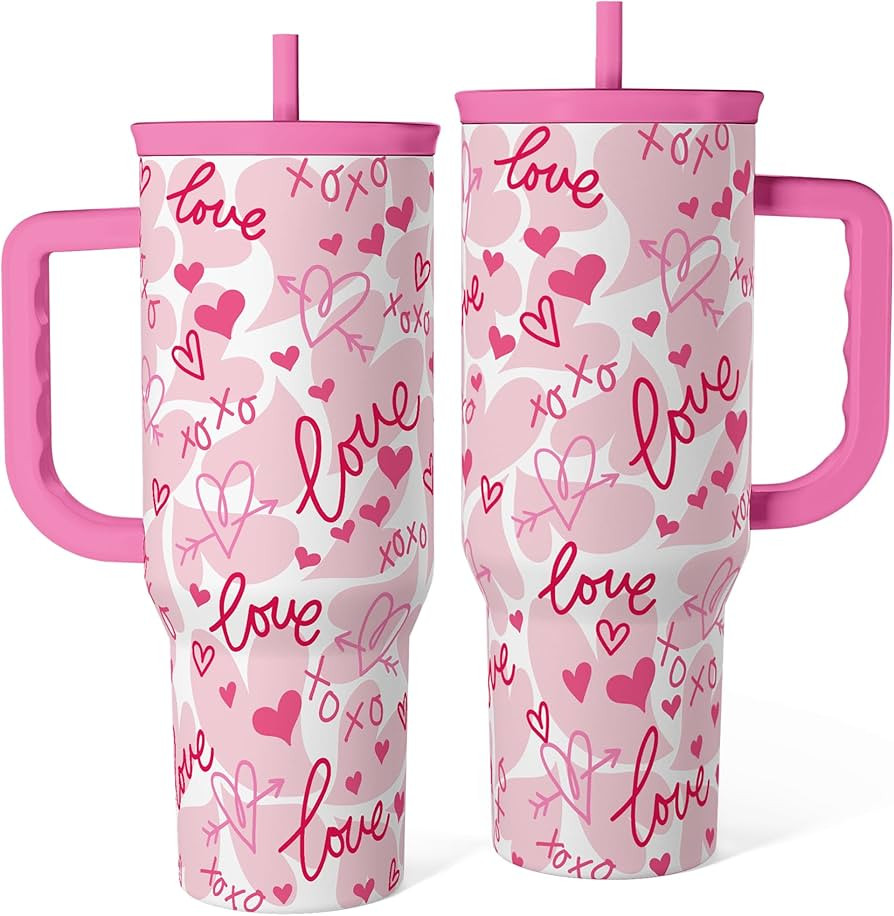 SANDJEST Heart Tumbler with Handle 40oz, Valentines Stainless Steel Insulated Tumblers Coffee Tra... | Amazon (US)