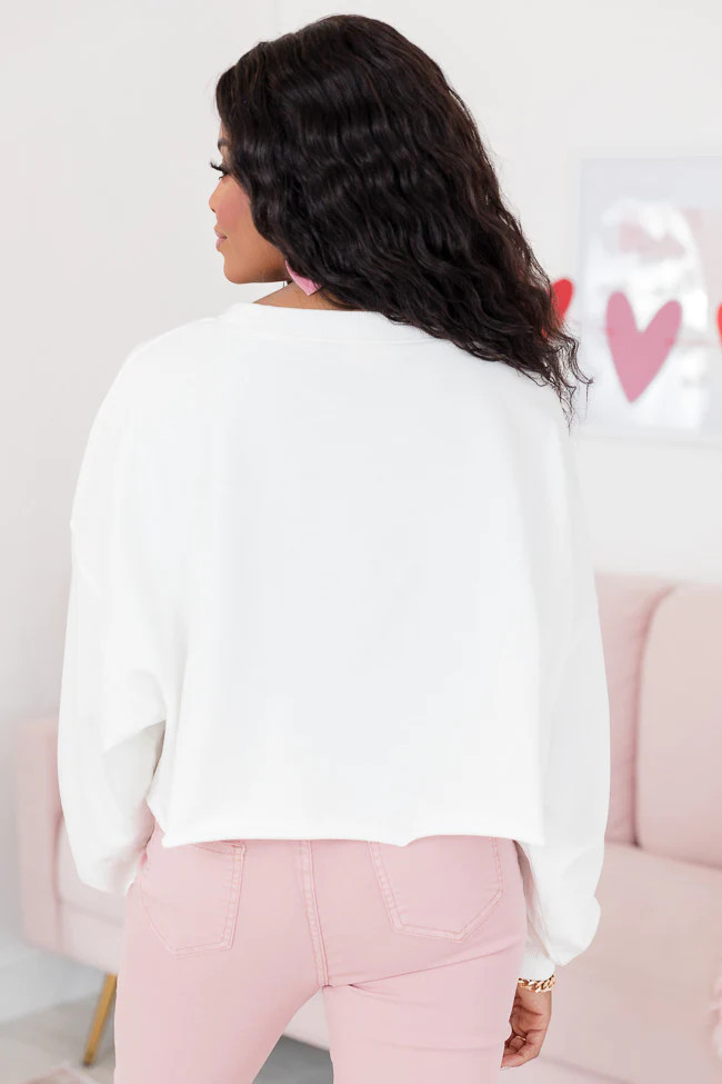 Sending Kisses Ivory Lip Patch Cropped Pullover | Pink Lily