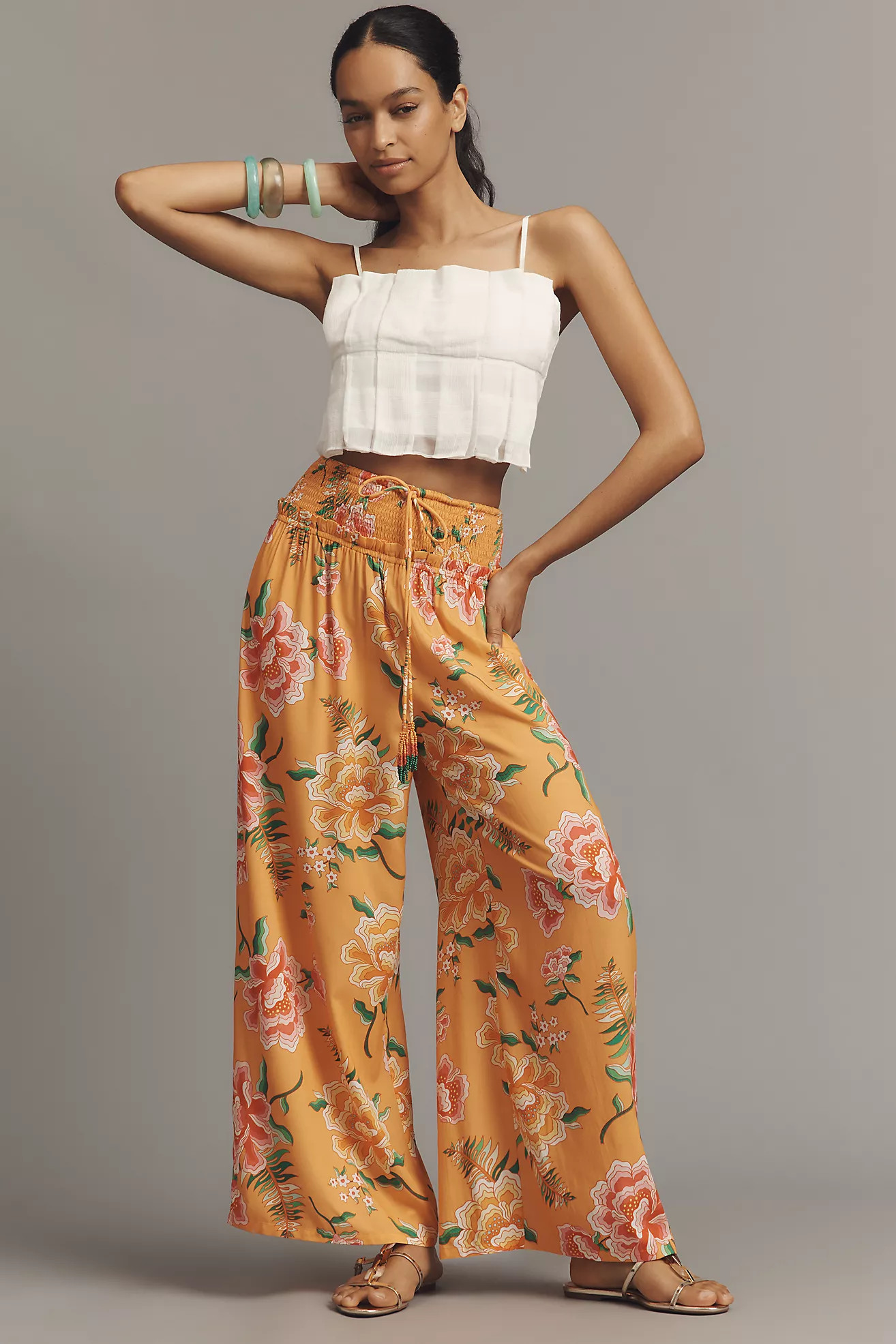Farm Rio x Anthropologie Smocked Floral Wide-Leg Pants | Anthropologie (US)