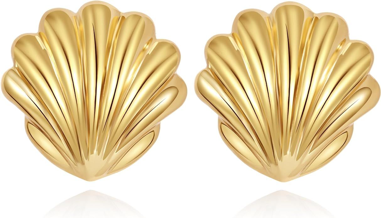 Anten Pink Big Chunky Gold Earrings for Women Trendy Statement Drop Stud, Hypoallergenic Wavy But... | Amazon (US)